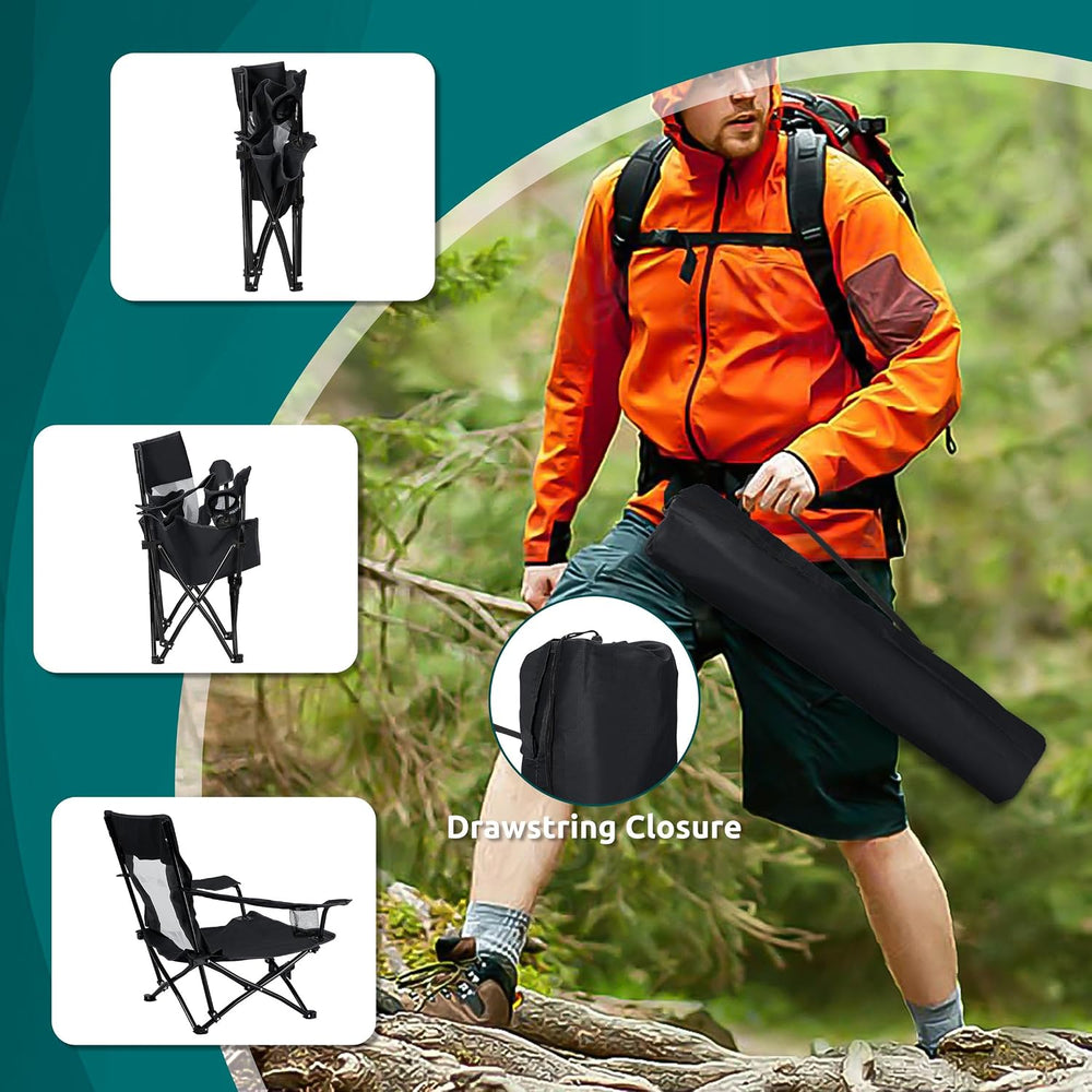 HaSteeL Low Beach Chairs, 2Pcs Folding Camping Lawn Chairs - Black