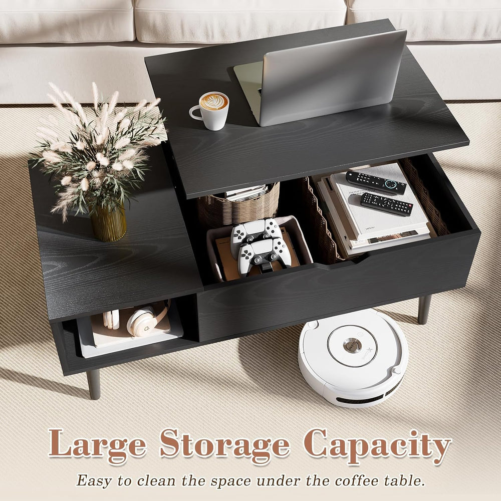 OLIXIS Wood Lift Top Coffee Table with Hidden Compartment and Storage Shelf