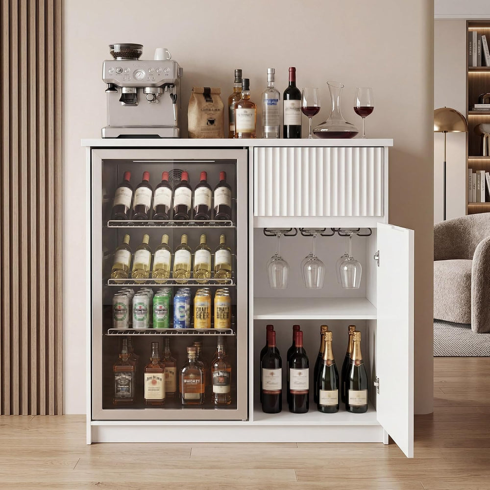 Mini Fridge Cabinet with Storage & Power Outlet, White