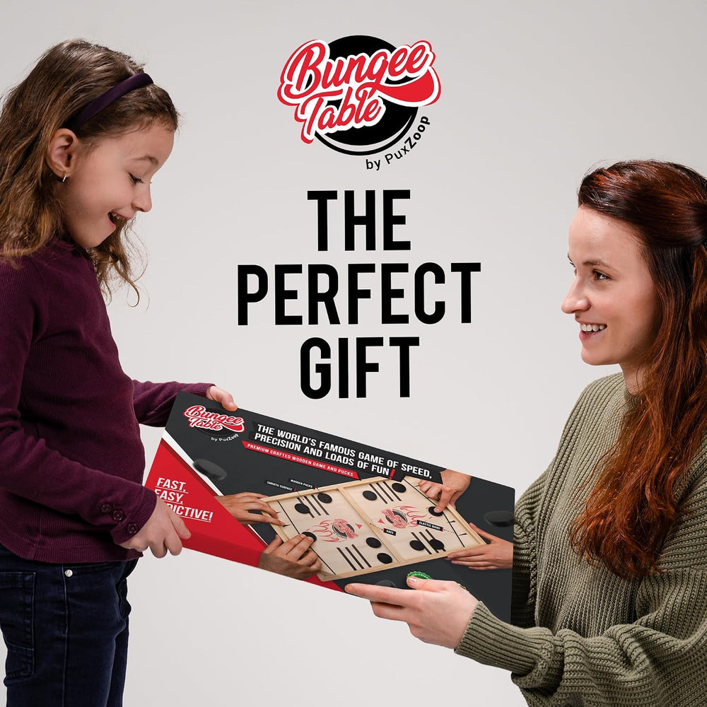 Bungee Table Fast Sling Puck Game, 2-Player Wooden Tabletop Game