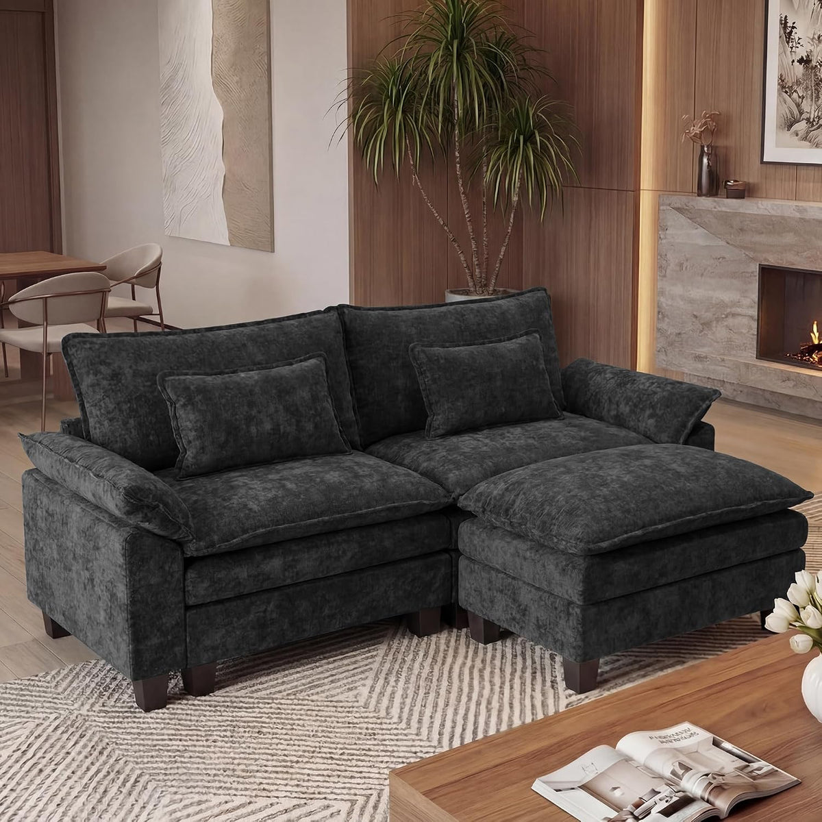 URRED Oversized Modular Sectional Sofa，Black：87" L Shaped