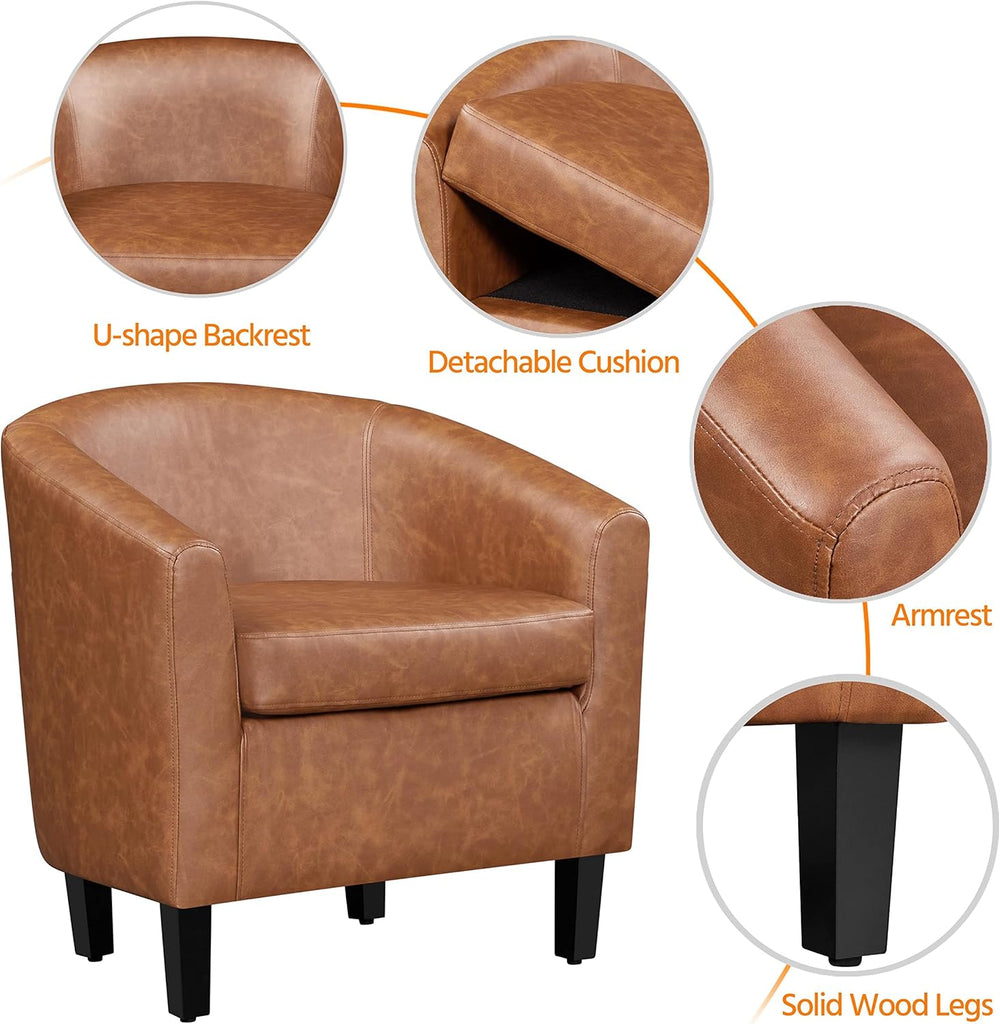 Yaheetech Accent Chairs, Faux Leather Barrel Armchairs, Brown