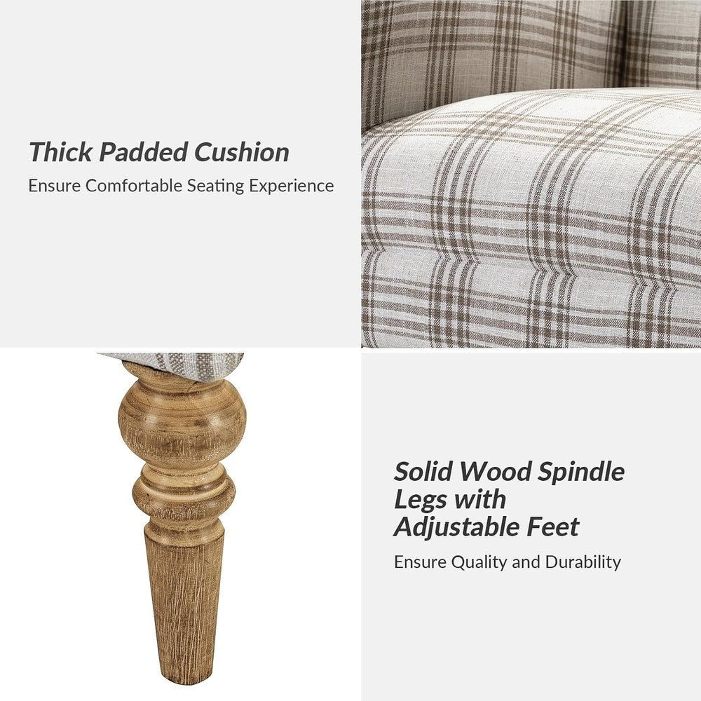 HULALA HOME Farmhouse Accent Chair with Plaid Pattern, Tan