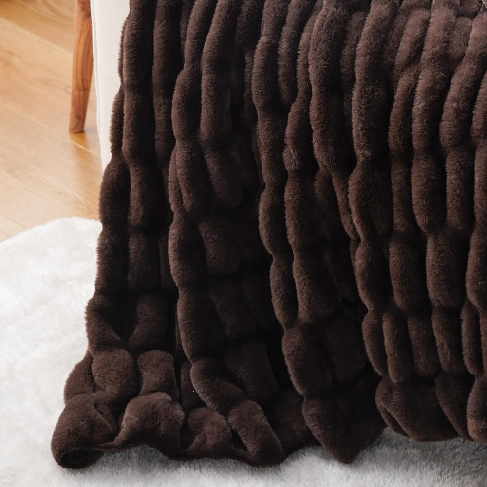 Battilo Dark Brown Faux Fur Throw Blanket for Couch, 50"x60", Doubl...
