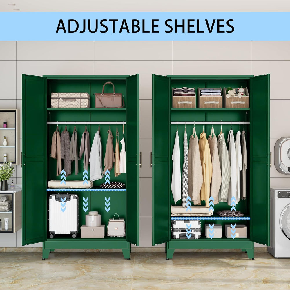 71 "Metal Armoire Wardrobe Closet, Steel Clothing Storage Cabinet with A...