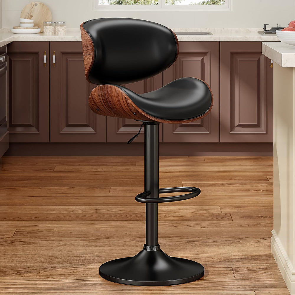 YaFiti Adjustable Swivel Bar Stool, PU Leather with Back, Black