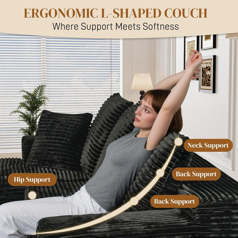 108" L Shaped Boneless Sectional Couches for Living Room, Wide Armrest, ...