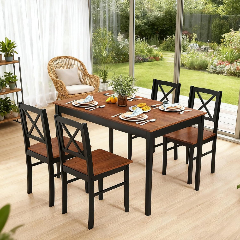 Tangkula Mid-Century Modern Dining Table Set for 4, Wood Kitchen Table Set