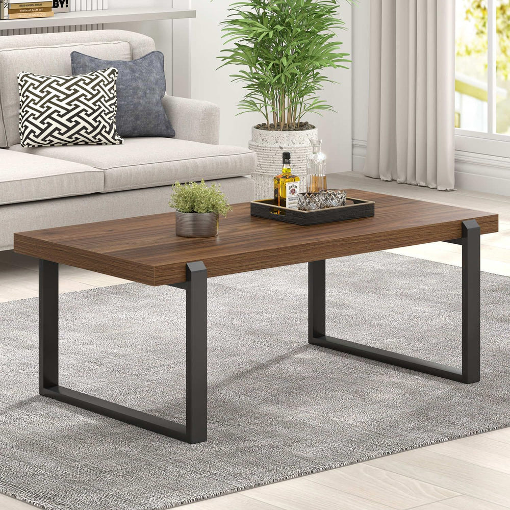 FOLUBAN Modern Coffee Table, Rustic Wood and Metal Center Table, Industrial R...