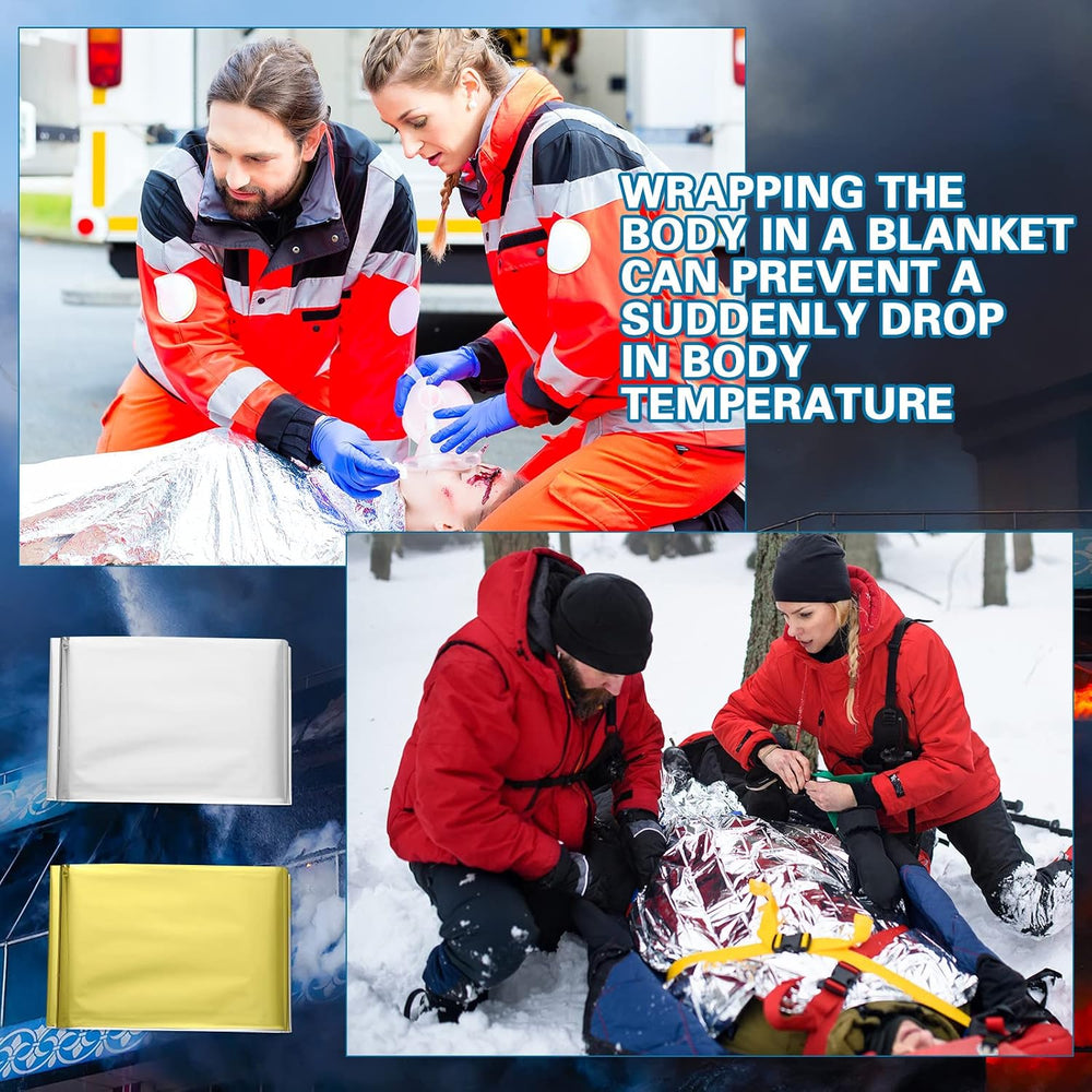 Macarrie 50 Pack Emergency Thermal Blankets Bulk, 51x82 in, Silver and Gold