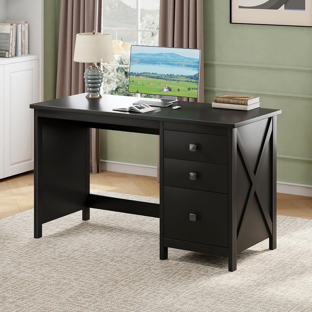 JSB 47.2 Inch Black Computer Desk with 3 Drawers for Home Office Bedroom