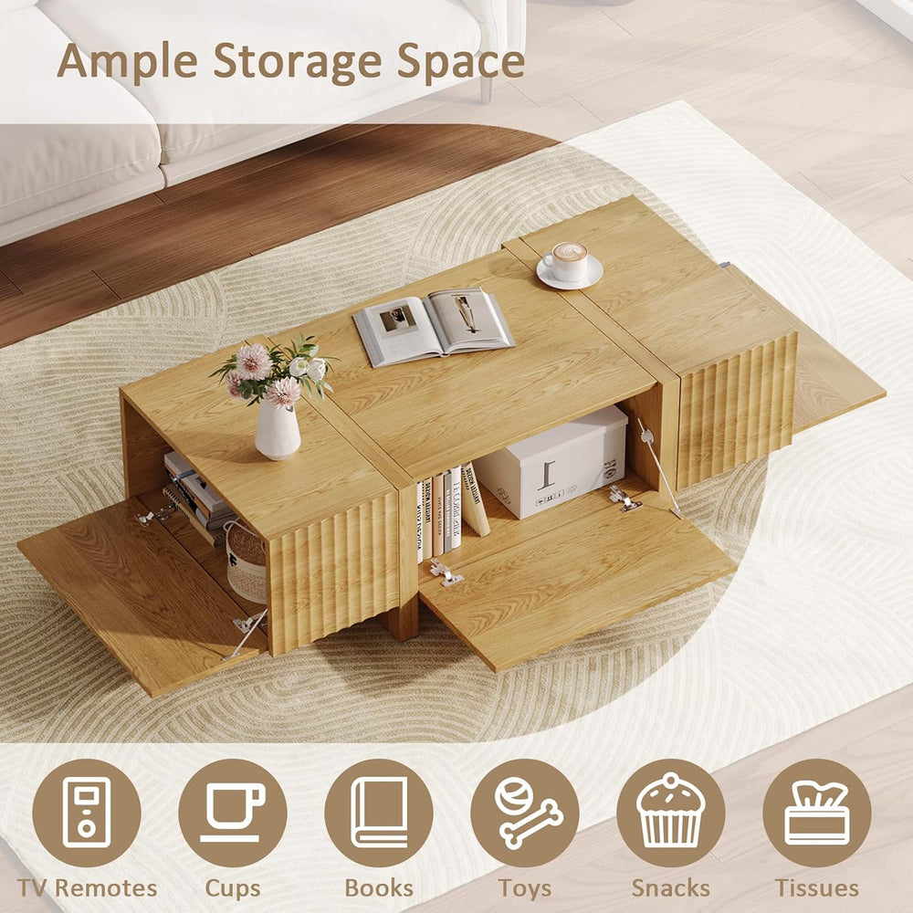 Fluted TV Stand and Coffee Table Set of 2, Rectangular, Natural