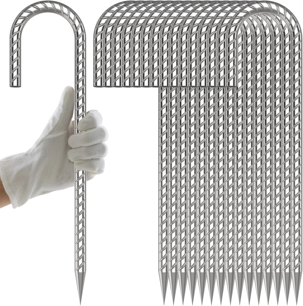 AAGUT Rebar Stakes 12 Inch J Hook, Anti-Rust Tent Stakes Heavy Duty 16 Pack