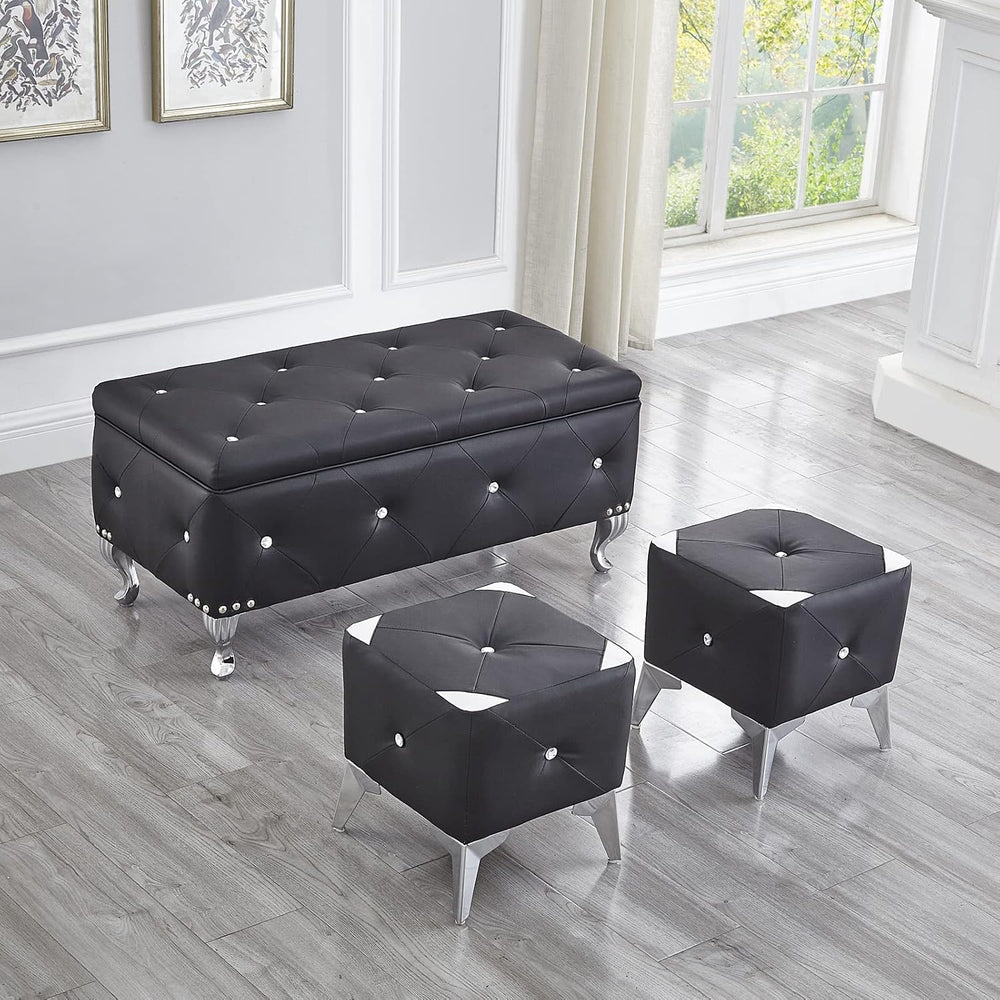 DRM'SCUUM Faux Leather Large Storage Ottoman Bench Set Foot Rest Stools f...