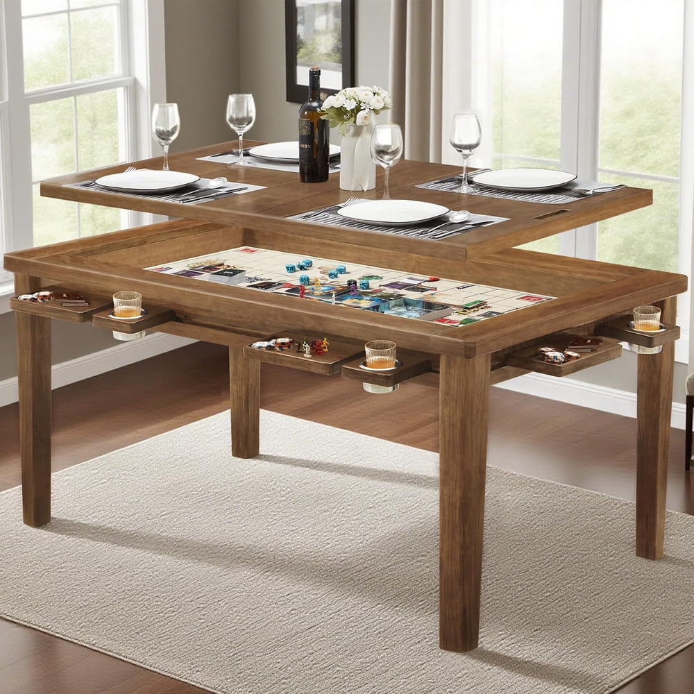 63"x39" Board Game Table with Removable Top Solid Wood Dining/Gamin...