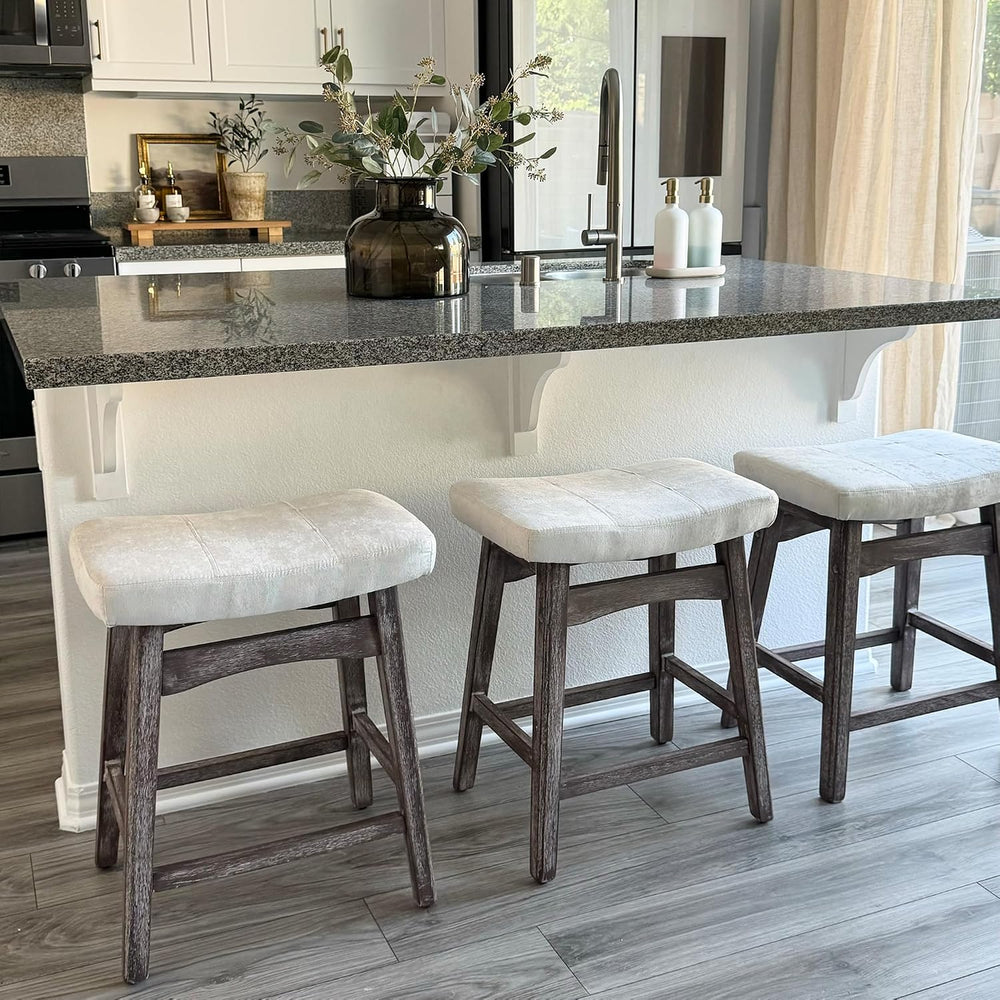 PHI VILLA Counter Height Bar Stools Set of 3, Solid Wood Barstools