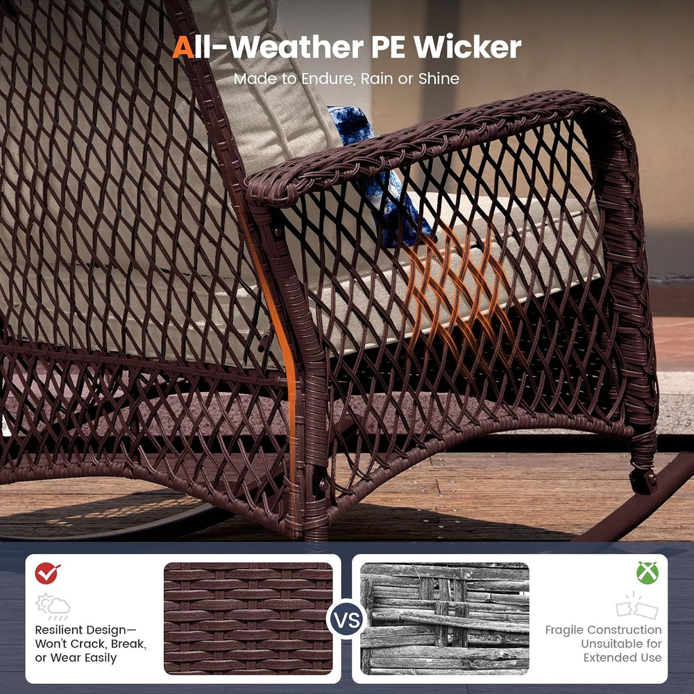 UDPATIO Rocking Chair Outdoor Set 2 w/Coffee Table, 3 Pc Wicker Bistro Set