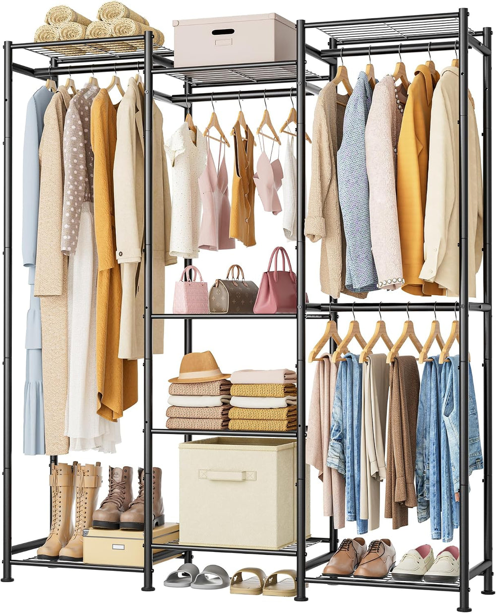 HOMIDEC Wardrobe Closet, 4 Hanging Spaces Portable Clothes Rack