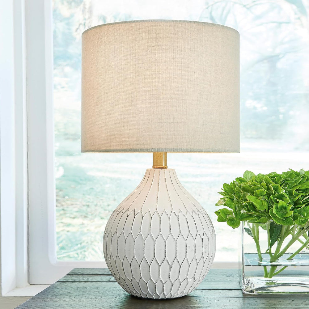 Signature Design by Ashley Ceramic Table Lamp, Bedside, Antique White