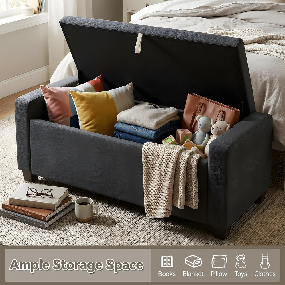 48" Ottoman with Storage,DarkGray Storage Ottoman Bench,Bench for Bedroom