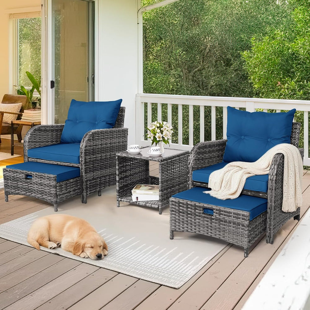 5 Pieces Wicker Outdoor Patio Chairs with Ottomans, All Weather PE Rattan Out...