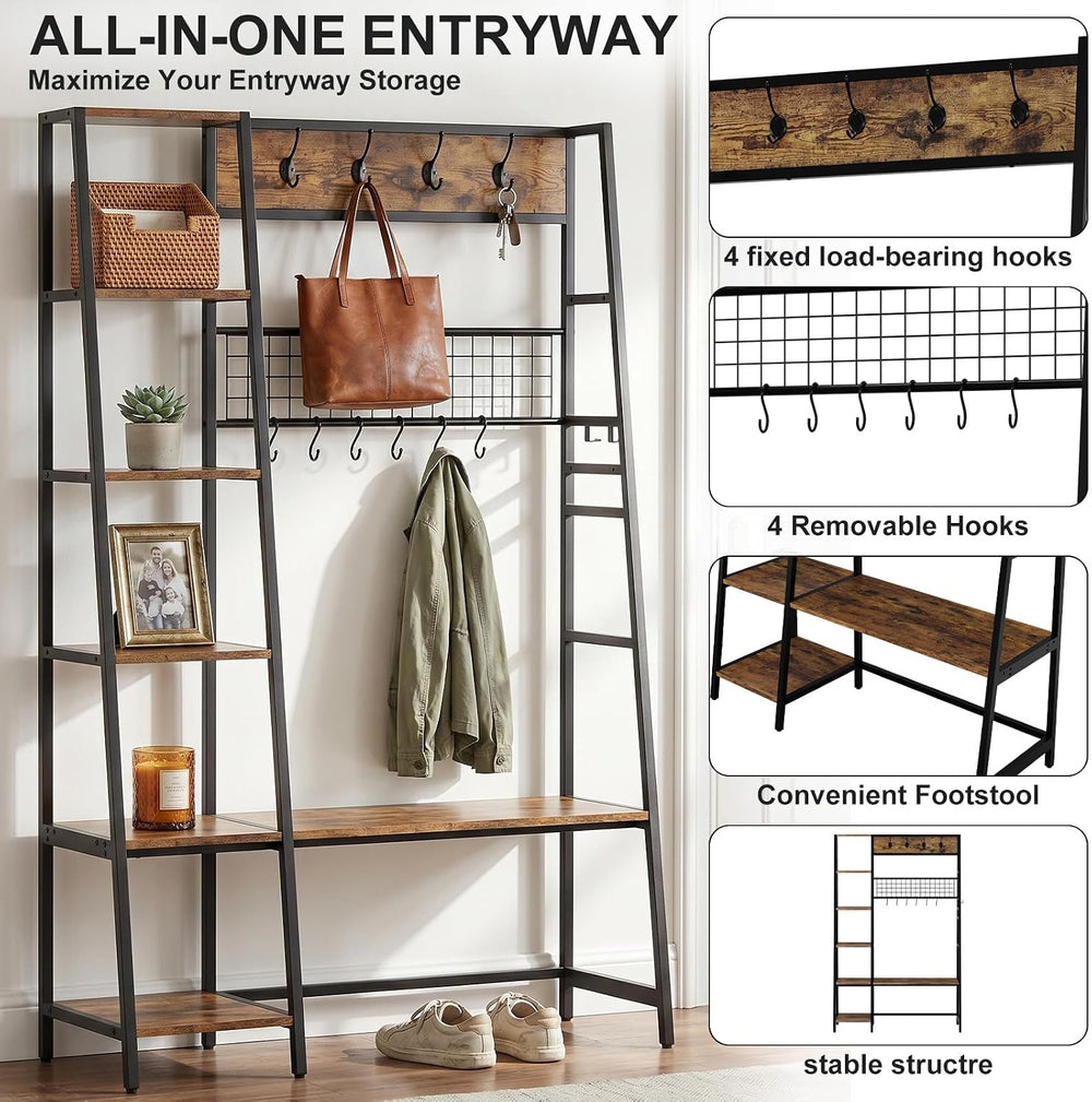 Garvee 4-in-1 Hall Tree with Bench and Shoe Storage