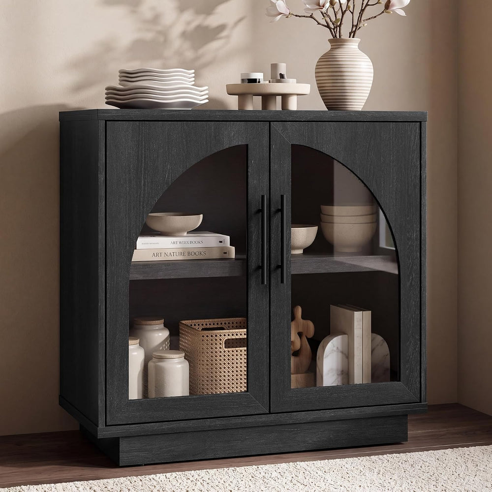 Fatmok Arched Glass Sideboard Buffet Accent Cabinet, 31.5" Display Crede...