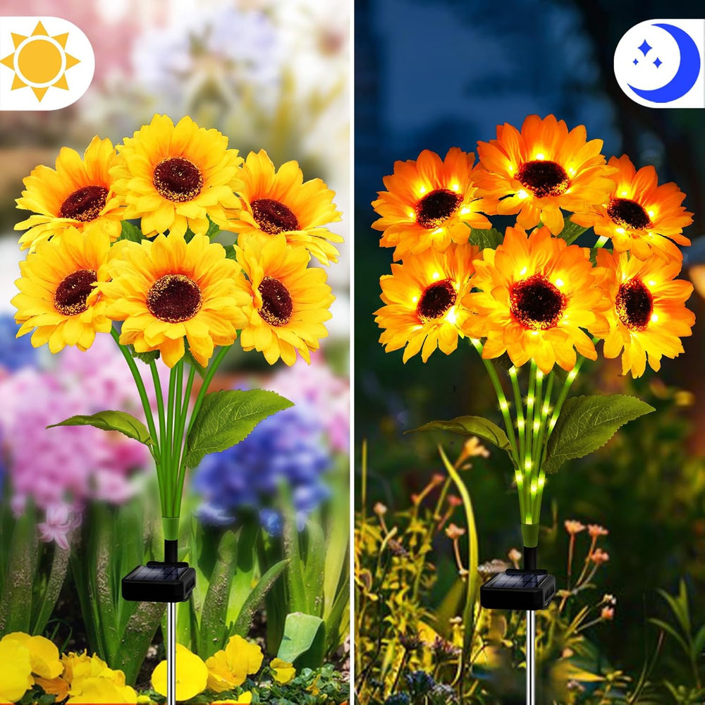 ANGMLN Solar Garden Lights 4 Pack 24 Solar Sunflower Lights Fall Decor