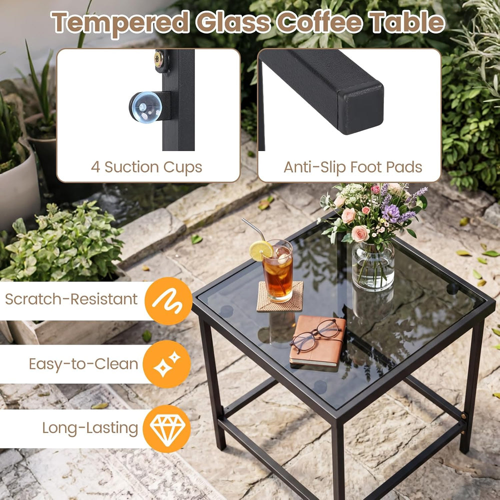 Tangkula 3-Piece Outdoor Rocking Chair Set, Black Cushion