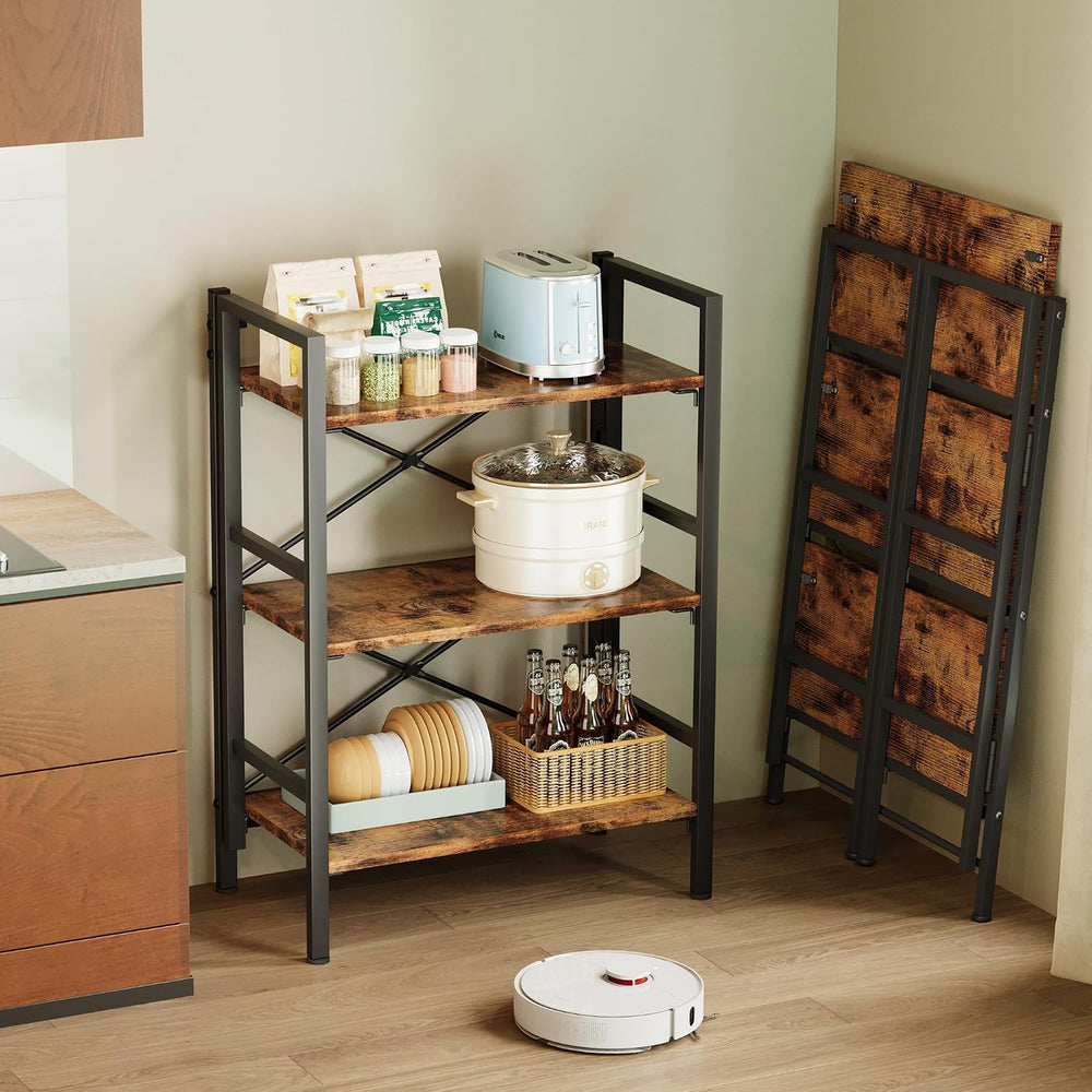 Homeiju Folding Bookshelf No Assembly, 3 Tier Bookcase Foldable Shelf