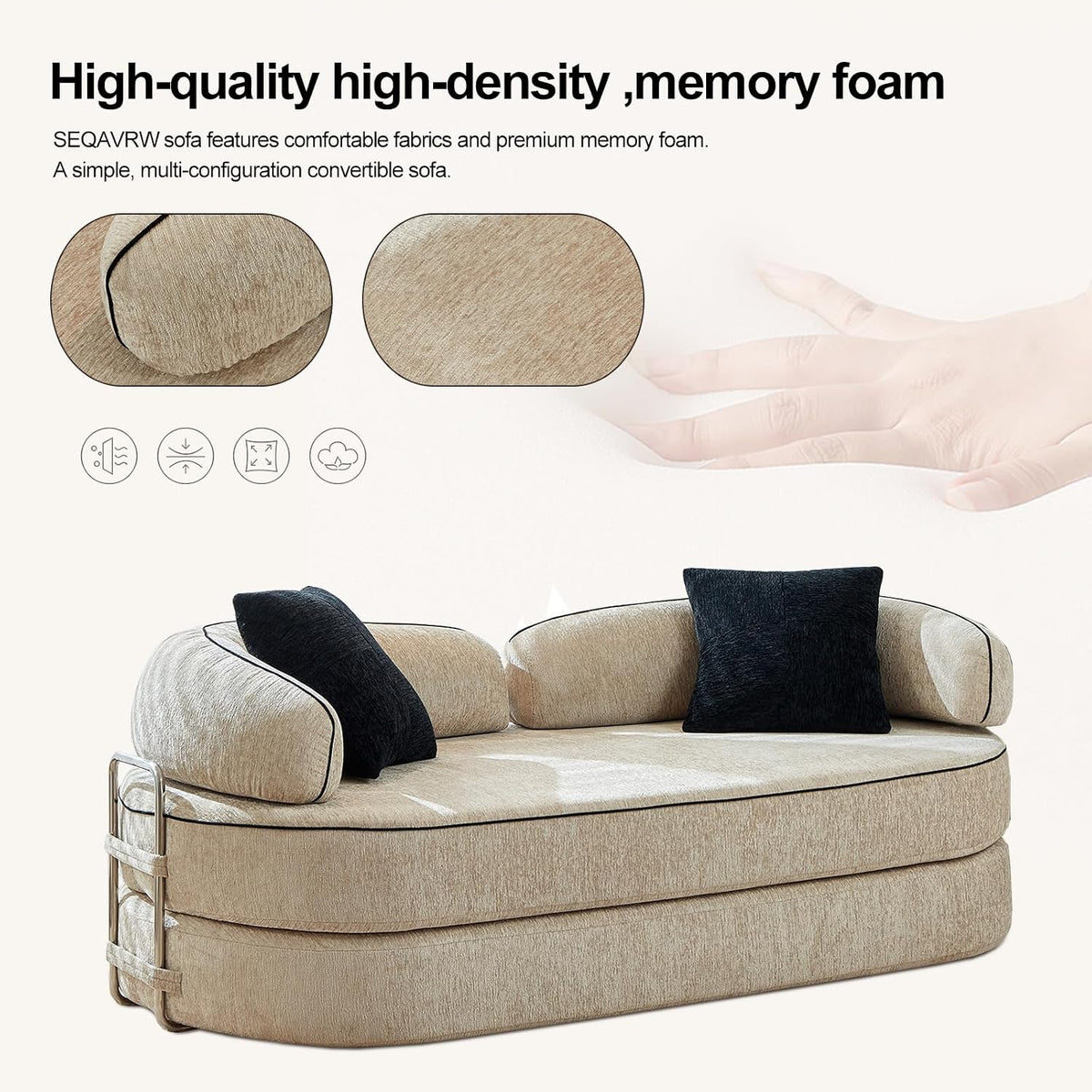 4-in-1 Folding Convertible Sofa Bed, 78 Inch Compression Oversized Corduroy Upholstered Boneless Couch with Fixed-Shape Frame, Loveseat Sleeper with Pull Out Bed, Modular Futon Couch,Beige