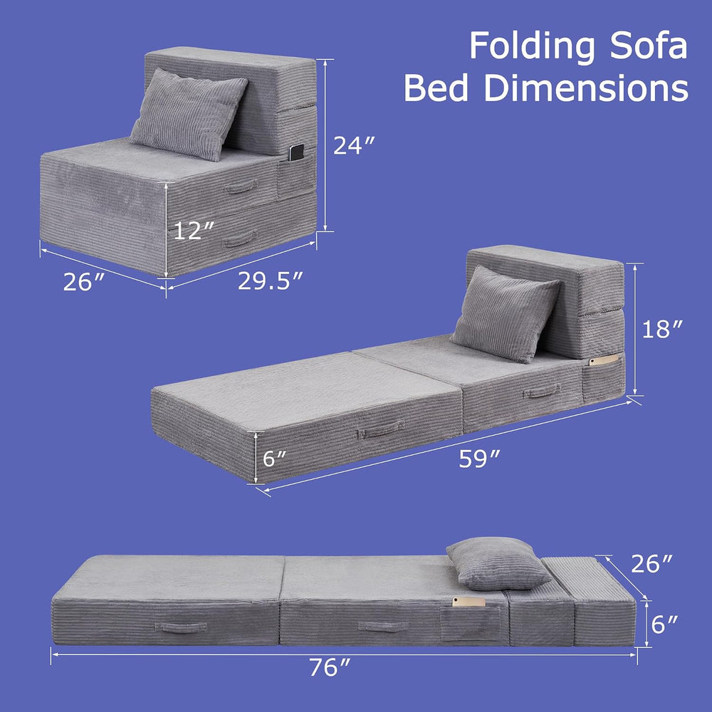 Folding Sofa Bed, Convertible Sleeper Chair Bed, Floor Sofa with Bag