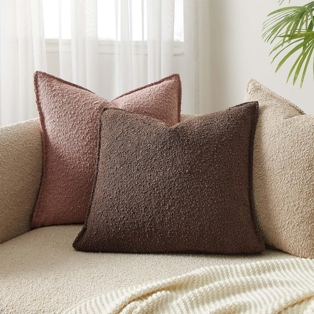 Brown 26x26 Boucle Textured Throw Pillow Covers Set of 2 for Couch Sofa Bed