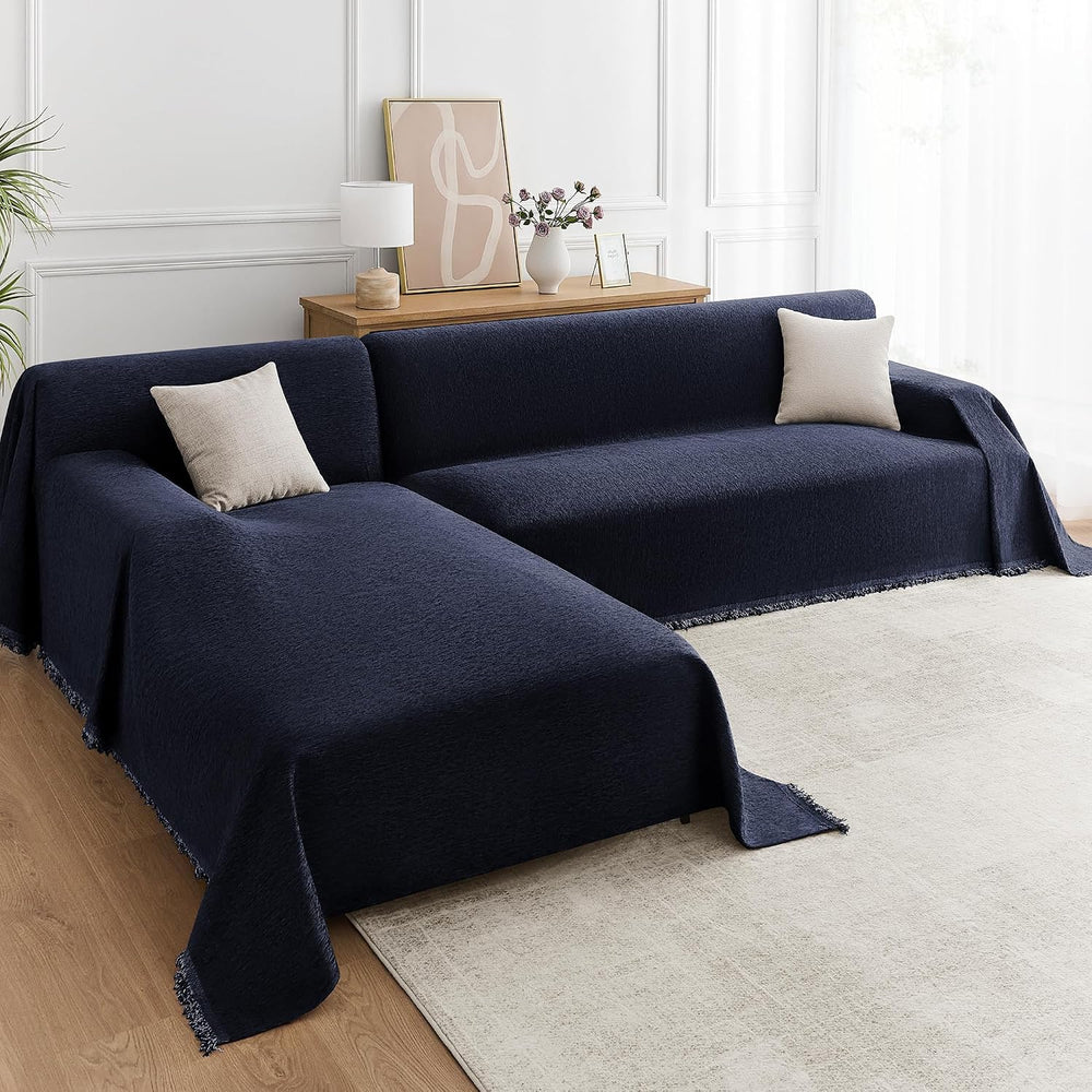 2-Piece Sectional Couch Covers L-Shape Chenille Couch Cover Blanket