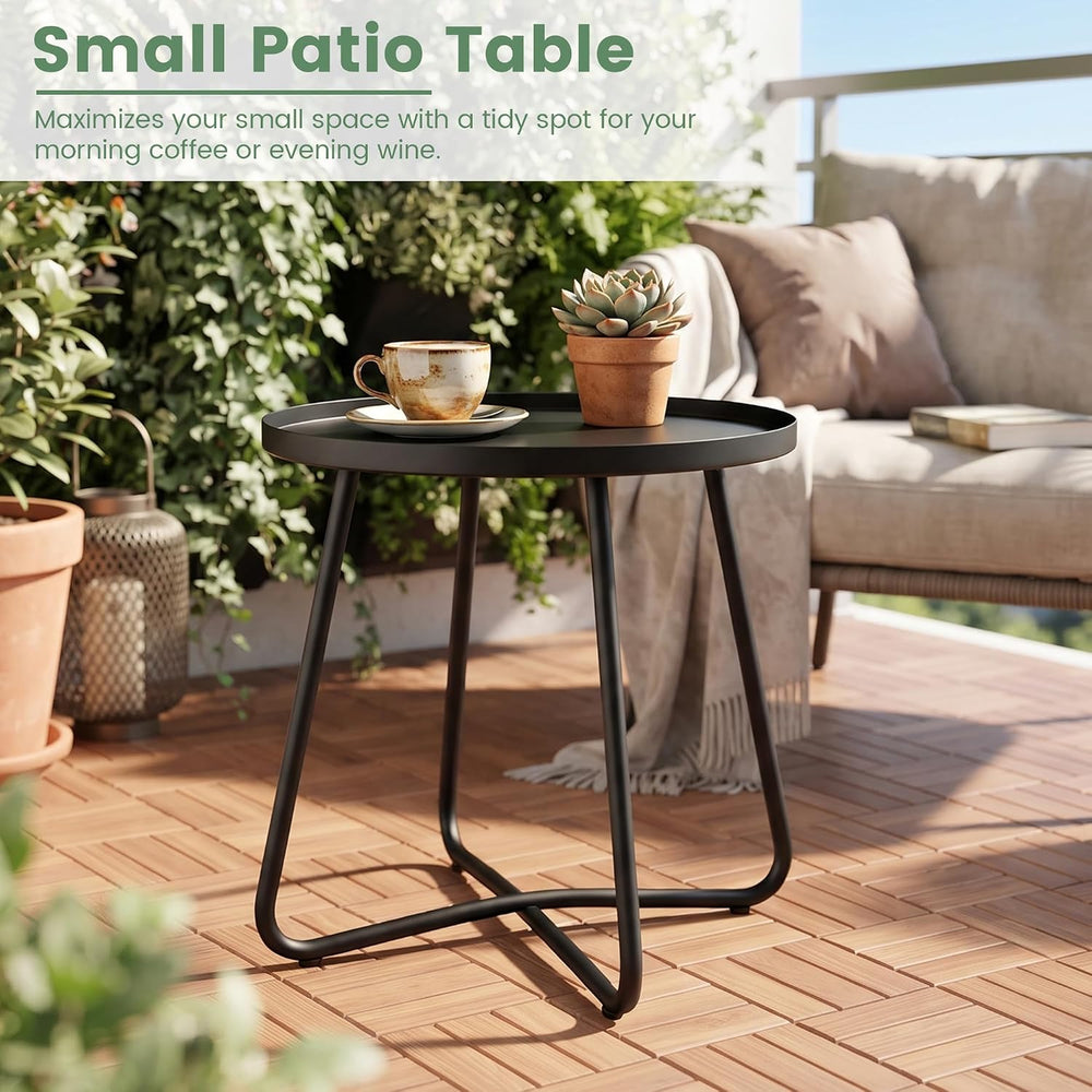 danpinera Outdoor Side Tables, Weather Resistant Steel, Small Round End Table...