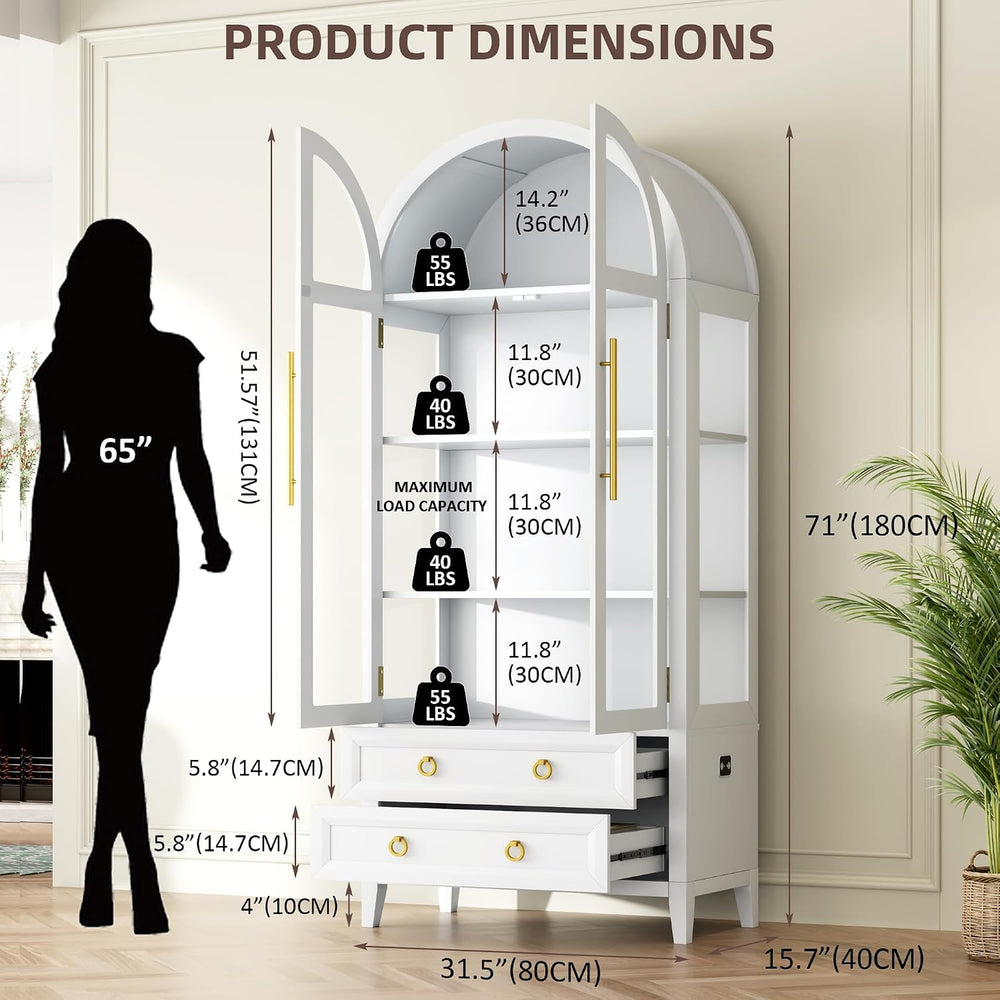 Vlsrka 71 Inch Arched Curio Cabinet, Display Cabinet with Sensor LED Lights