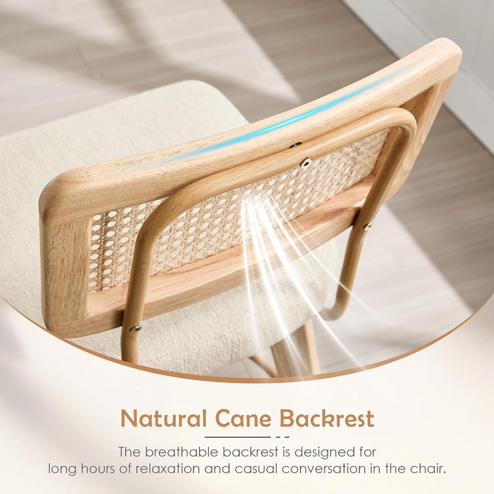 26" Swivel Boho Bar Stools Set of 2, Solid Wood, Rattan, Beige