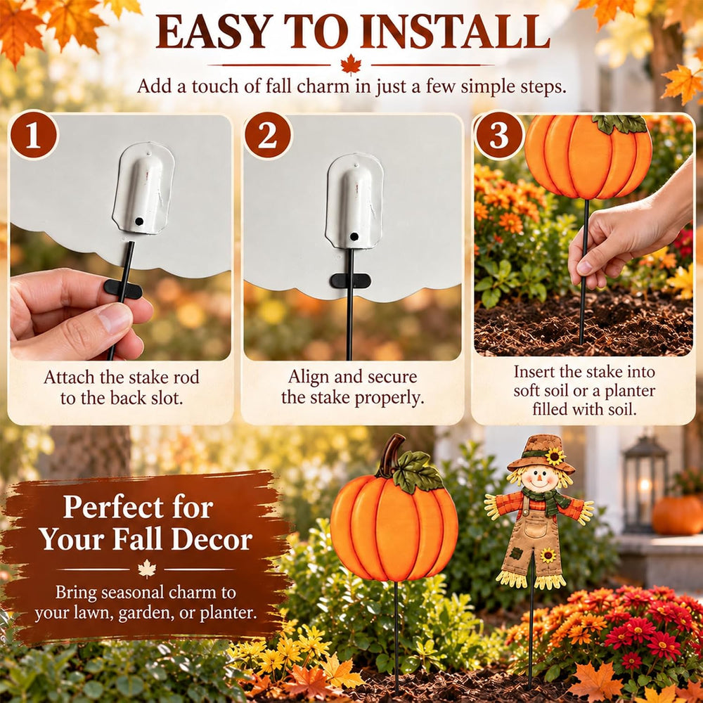 Fall Decorations Outdoor, 6 Pack Pumpkin and Scarecrow Garden Stakes, Thanksg...