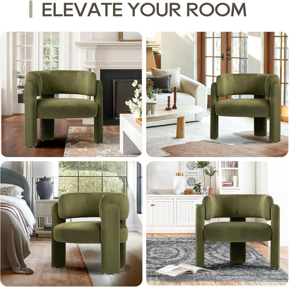 COLAMY Modern Accent Chair,Upholstered Barrel Chair with Curved Back,Green