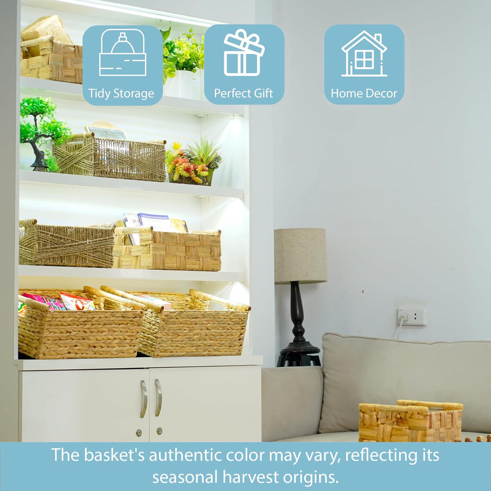 VATIMA Extra Large Wicker Basket Rectangular with Wooden Handles for Shelves,...