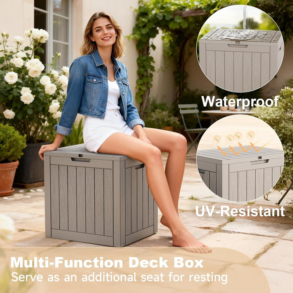 35 Gallon Outdoor Storage Box, Lockable Waterproof Deck Box, Grey