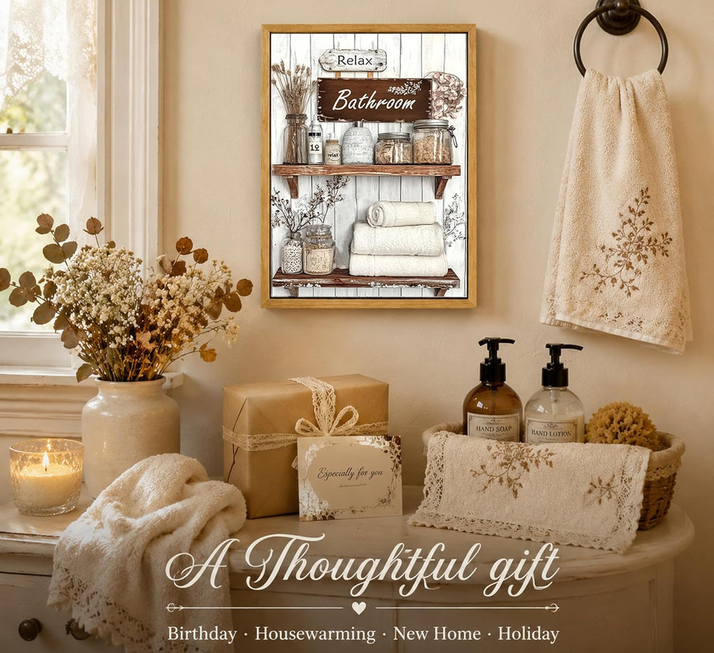 Floating Framed Farmhouse Bathroom Canvas Wall Art, Rustic Country Decor