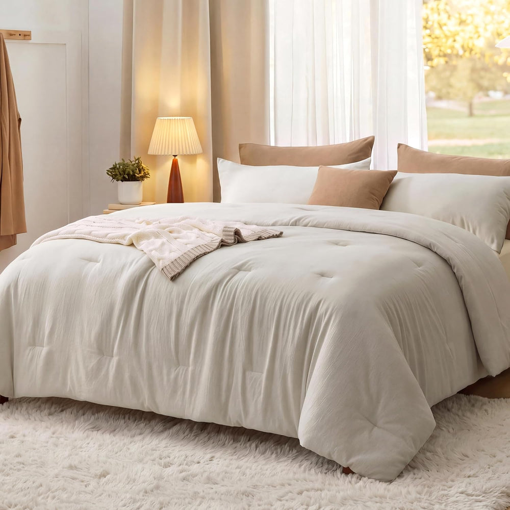 Bedsure Oversized King Comforter Prewashed Bedding Set 3Pcs Beige 120"x9...