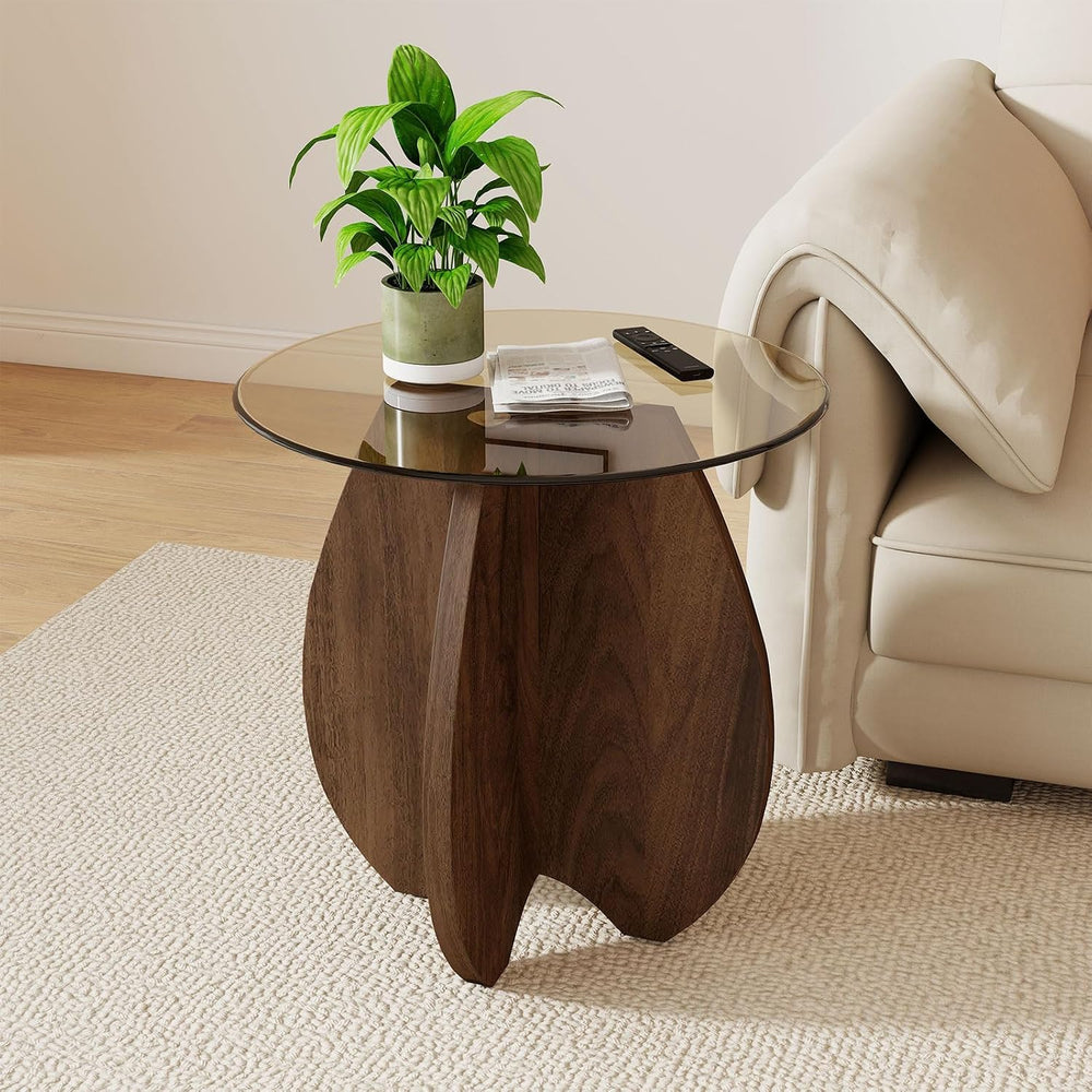 Shell-Shaped Coffee & Side Table with MDF Frame & Amber Tempered Glas...