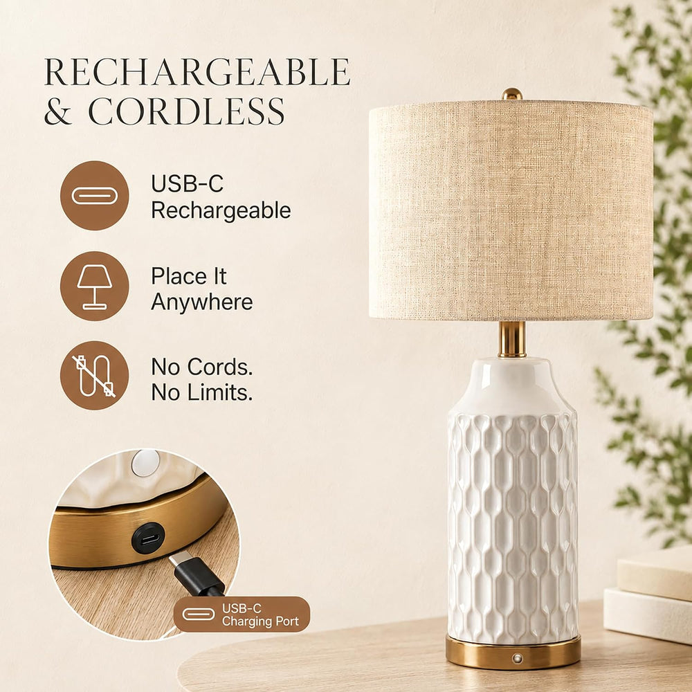 24''Cordless Table Lamp Touch Dimmable Bedside Lamps Set of 2 for Bed...