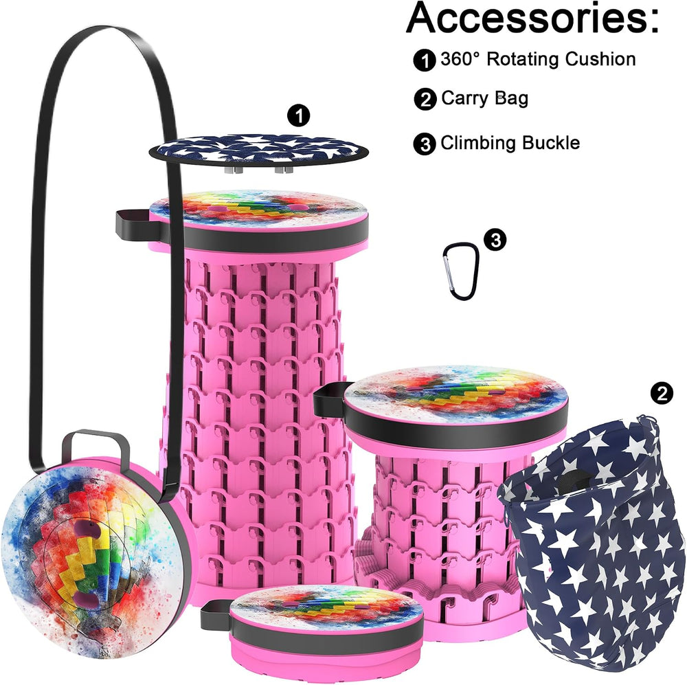 ALEVMOOM Upgraded Telescoping Collapsible Stool with Cushion, Folding Stool w...