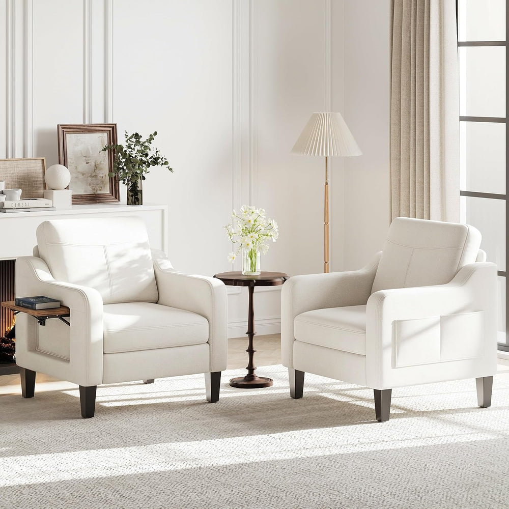 Upholstered Accent Chair with Foldable Side Table for Living Room
