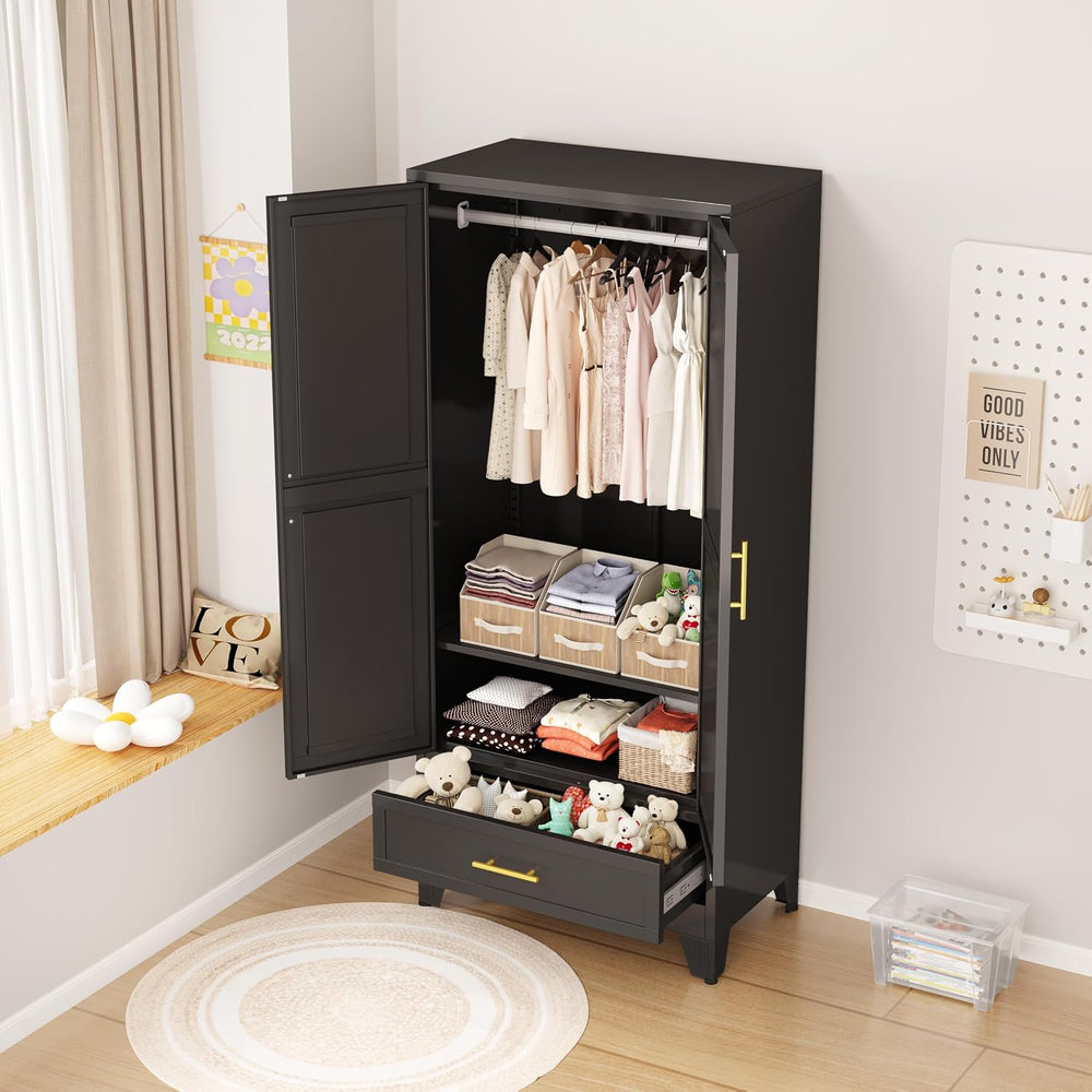 Ckzbx 71" H Metal Armoire Wardrobe Closet with Drawer, Adjustable Shelf,...