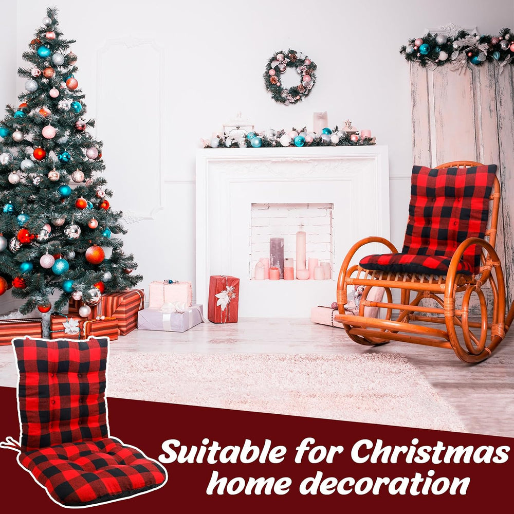 2 Pcs Christmas Rocking Chair Cushion Scottish Tartan Plaid, Black Red