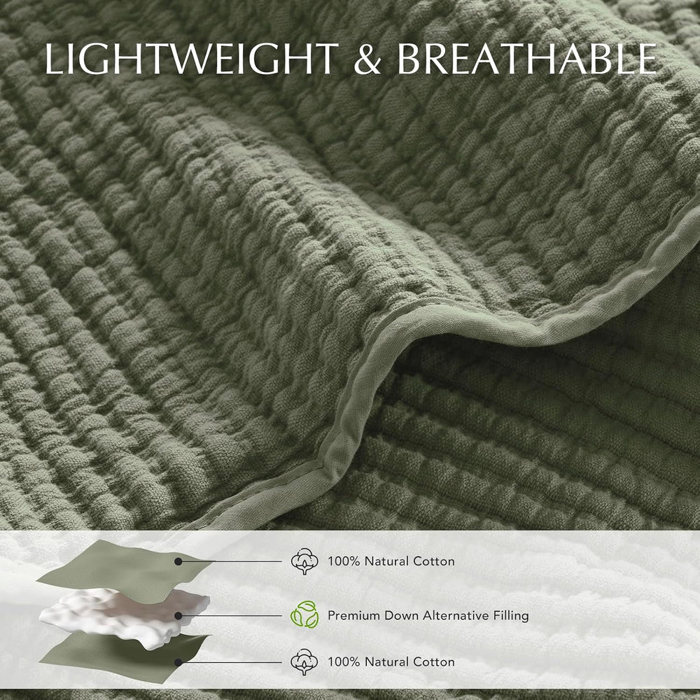 EverGrace Cotton Ribbed Matelassé Coverlet Set, King Size, Olive Green
